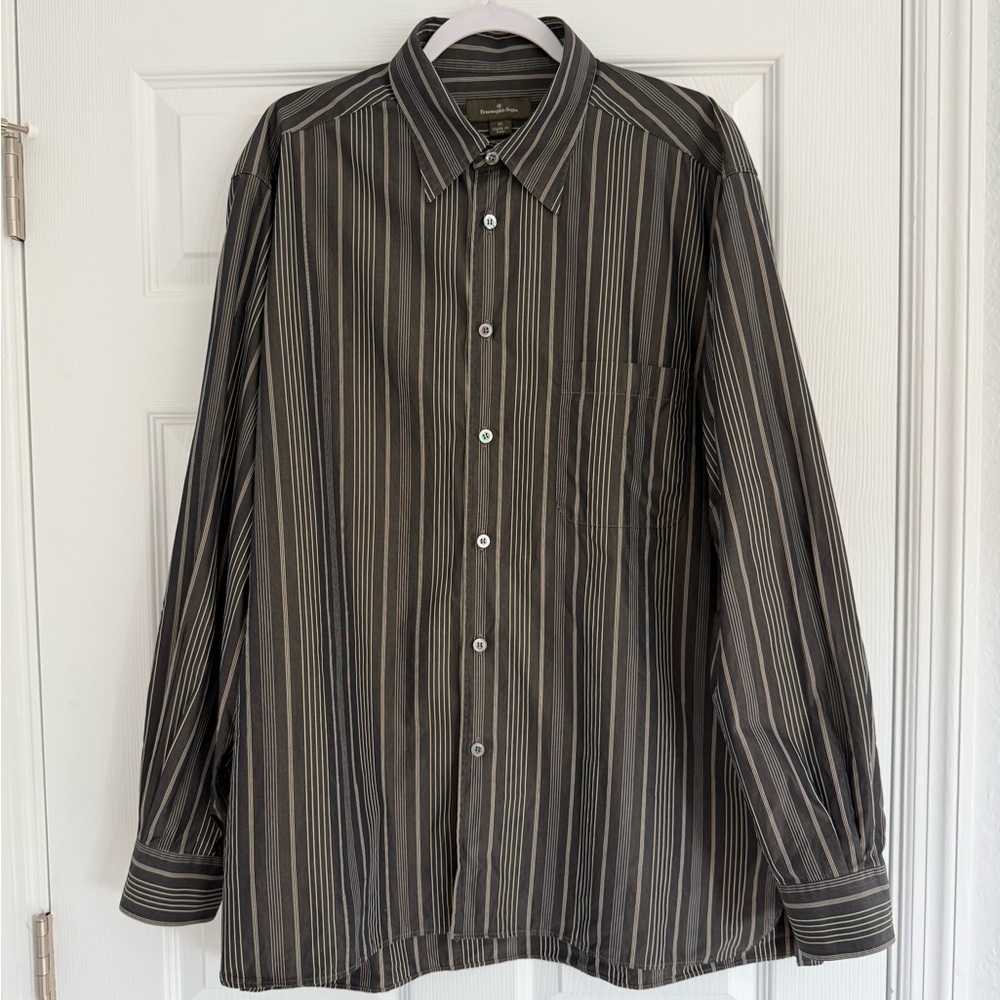 Ermenegildo Zegna Black and Gray Striped Shirt